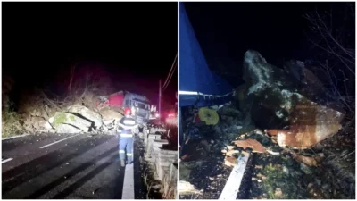 Accident cumplit pe Valea Oltului: o stâncă a căzut peste un TIR. Ce s-a întâmplat cu șoferul