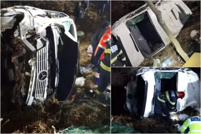 Accident pe DN 1: Microbuz răsturnat, patru răniți transportați de urgență la spital