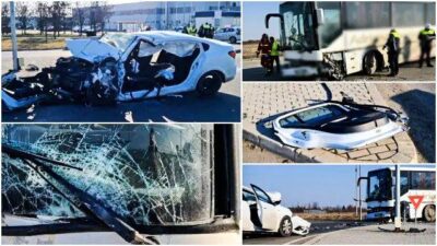 Înfiorător! Tânăr mort pe loc! Mașină spulberată de un autocar condus de un șofer de 74 ani!