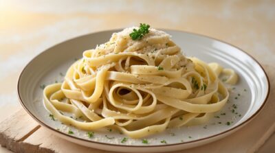 Paste Cremoase cu Usturoi și Parmezan – Rețeta Rapidă și Delicioasă
