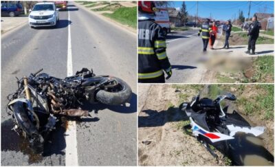 Accident rutier grav în Lugoj: Doi tineri grav răniți după o coliziune între motocicletă și autoturism
