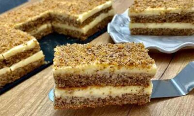 Prajitura cu nuca si crema de vanilie- Se face usor si are un gust incredibil