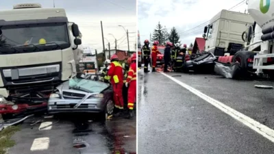 Trei oameni au murit pe loc după ce un autoturism a fost spulberat de un TIR, în județul Argeș
