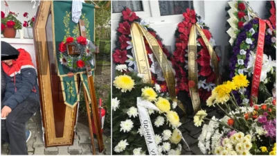 Primele imagini de la înmormântarea Elenei, femeia ucisă pe trecerea de pietoni din Capitală. Băiatul cel mare, lipit de capacul sicriului mamei sale: „Nu o mai aduce nimeni înapoi”