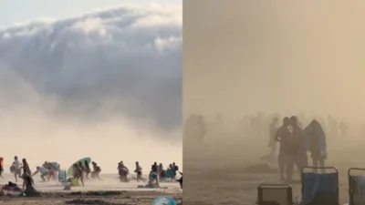Un „nor tsunami” a măturat o plajă din Franța. Rafalele au atins 100 km/h, iar temperatura a scăzut cu 12 grade