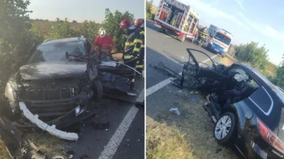 Accident pe DN59, în Pădureni. Trei persoane au ajuns la spital, iar două au rămas încarcerate