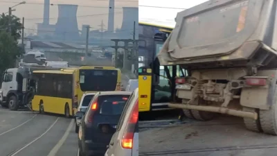 Accident rutier între un camion și un autobuz, în Timișoara! În urma impactului, trei persoane au avut nevoie de îngrijiri medicale