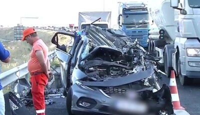 Un incident cumplit a avut loc în apropierea Capitalei. O mașină a fost strivită între două camioane