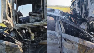 Impact violent între un TIR și o mașină, în Caraș-Severin! Un șofer ar fi murit carbonizat