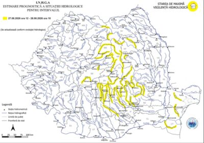 Atenționare Hidrologică Cod Galben în 21 de județe! Risc crescut de viituri rapide și inundații. Harta zonelor afectate