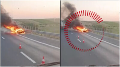 O mașină a luat foc pe autostrada A1