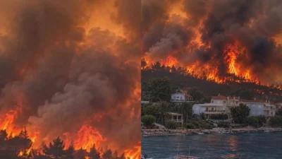 Un incendiu puternic amenință Atena! Flăcările sunt alimentate de vântul puternic