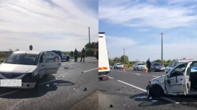 Impact între două autoturisme pe DN2-E85! Un bărbat a fost rănit și transportat la spital