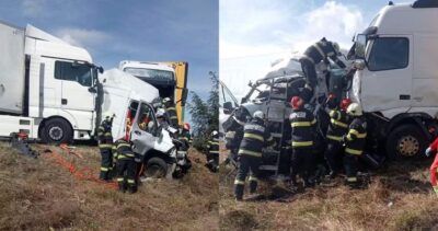 Impact mortal în Caraș-Severin! Două femei și-au pierdut viața după ce microbuzul în care se aflau a fost strivit între două TIR-uri