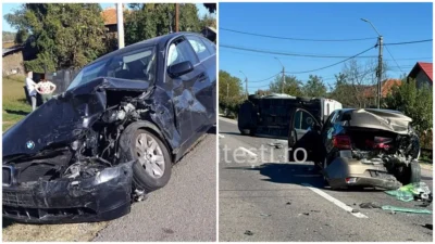 Accident grav în Argeș! Două autoturisme și o autoutilitară s-au ciocnit pe DN 73. Patru persoane au ajuns la spital