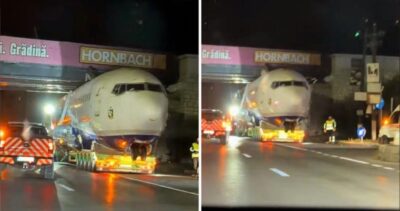 Un avion a rămas blocat pe DN1, la Baloteşti. Cum a rămas aeronava înțepenită sub un pod