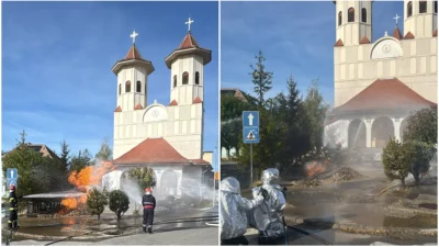 Un incendiu a izbucnit la o țeavă de gaz aflată lângă o biserică, în Tălmaciu! Mai mulți locuitori au fost evacuați