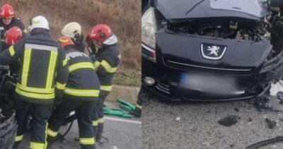 Patru persoane, printre care doi copii de 1 și 3 ani, au ajuns la spital după impactul dintre două mașini și un TIR, în județul Cluj