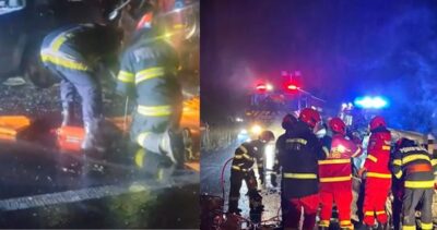 O femeie și-a pierdut viața, iar alta a ajuns în stare gravă la spital, după ce mașina lor a fost acroșată de un camion în Mureș. Autoturismul a fost cuprins de foc pe loc